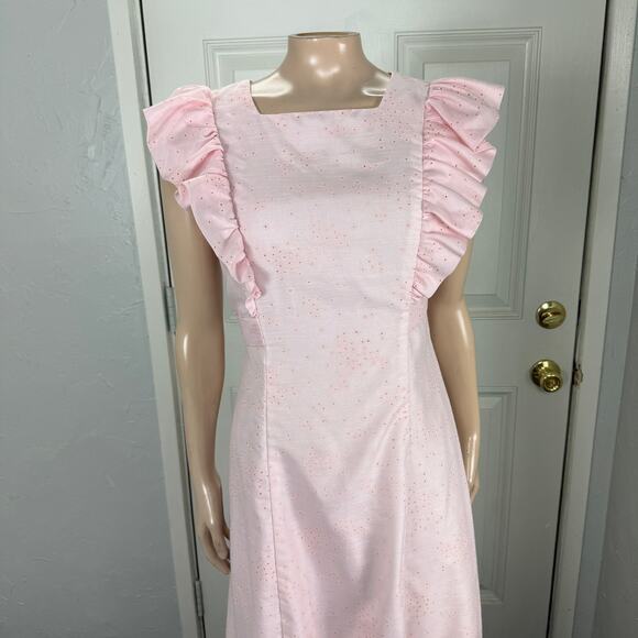 Vintage 70s Women's Dress Handmade Ruffle Prairie Maxi Floral Cotton Cottage S13 - Picture 2 of 6